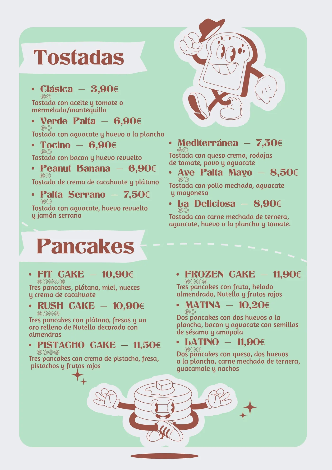 Carta de Verde Palta, página 1: Tostadas y Pancakes